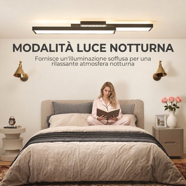 HOMCOM Lampada LED a Soffitto Dimmerabile 3000-6000K con Telecomando e Interruttore, 70x30 cm, Nero | Aosom Italy