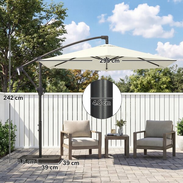 Outsunny Ombrellone decentrato 3 m con base a croce e lastre di zavorra, ombrellone da giardino esterno con manovella, crema | Aosom Italy