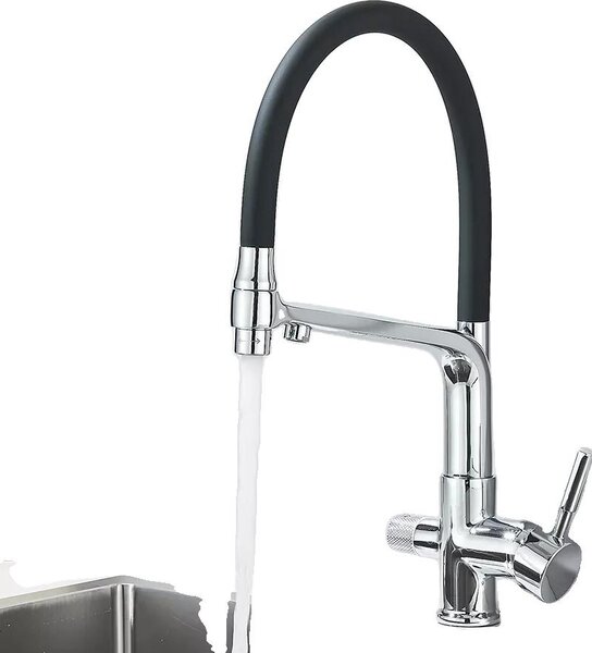 Rubinetto da cucina, acqua calda e fredda, doppia maniglia, incasso a soffitto, cromato