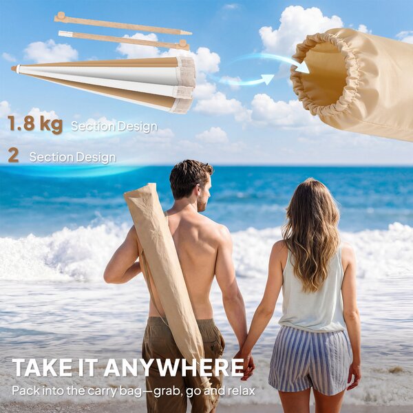 Outsunny Ombrellone da Spiaggia con Frange Ø175 cm Ombrellone per Terrazza Esterno con Altezza Regolabile Inclinazione 30° Bianco e Beige | Aosom Italy