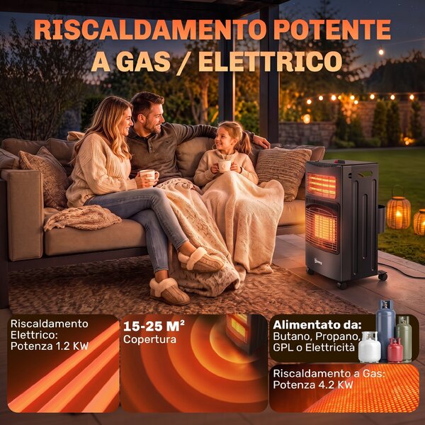 Outsunny Stufa a Gas Portatile Pieghevole da 4.2kW Nero | Aosom Italy