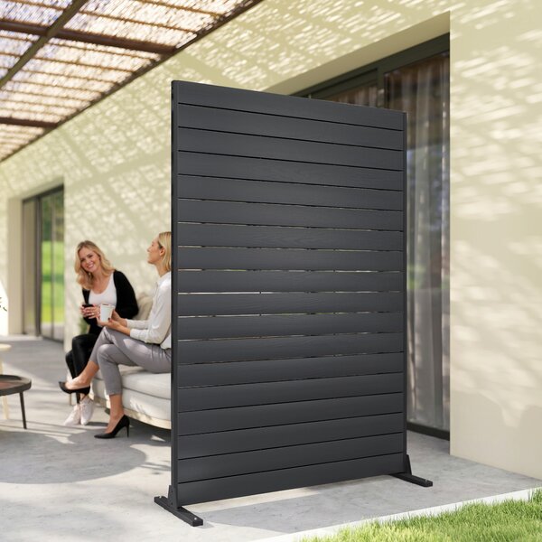 Outsunny Paravento a 6 Pannelli con Supporto e Aspetto Vena, Separatore di Ambienti in HDPE, 120x174 cm, Legno Nero | Aosom Italy