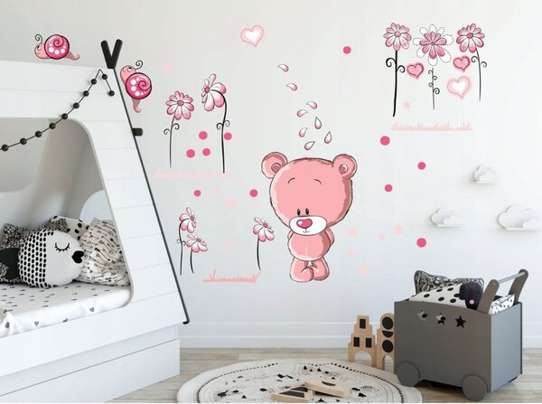 Adesivo da parete rosa di qualità con orsacchiotto pensieroso 60 x 120 cm