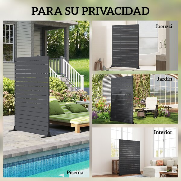 Outsunny Paravento a 6 Pannelli con Supporto e Aspetto Vena, Separatore di Ambienti in HDPE, 120x174 cm, Legno Nero | Aosom Italy