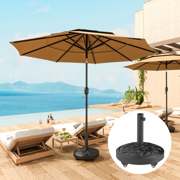 Outsunny Piede per ombrellone, base per ombrellone esterna in resina 21 kg, per palo Ø 32/38/48 mm, con ruote, Ø 49 x 42 cm, nero | Aosom Italy
