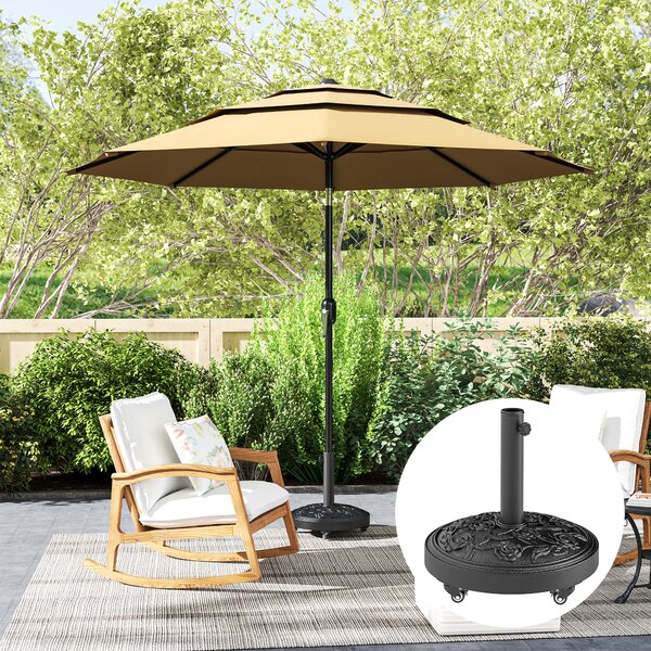 Outsunny Piede per ombrellone, base per ombrellone esterna in resina 21 kg, per palo Ø 32/38/48 mm, con ruote, Ø 49 x 42 cm, nero | Aosom Italy