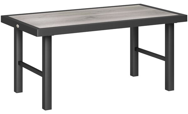 Outsunny Tavolino da giardino rettangolare con piano SPC effetto legno in metallo, 100 x 52 x 46 cm, nero | Aosom Italy