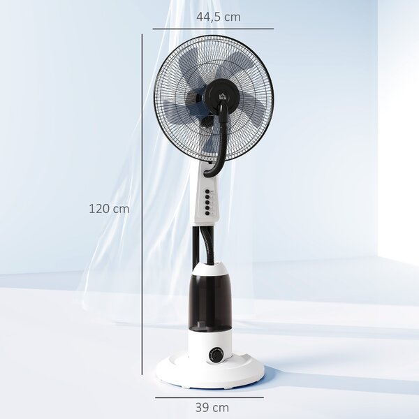 HOMCOM Ventilatore Nebulizzatore Oscillante 90 W Serbatoio 2,8L 3 Velocità 5 Pale e Ruote Ø44,5x120 cm Bianco | Aosom Italy
