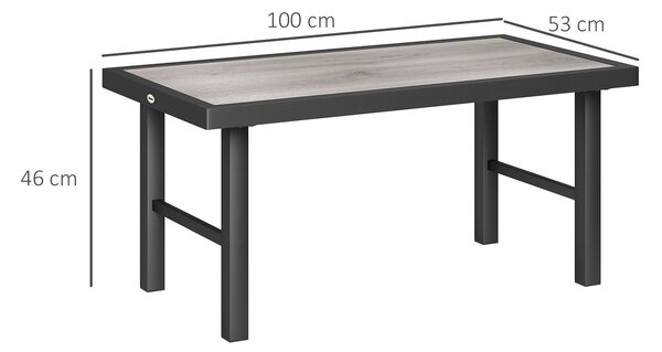 Outsunny Tavolino da giardino rettangolare con piano SPC effetto legno in metallo, 100 x 52 x 46 cm, nero | Aosom Italy