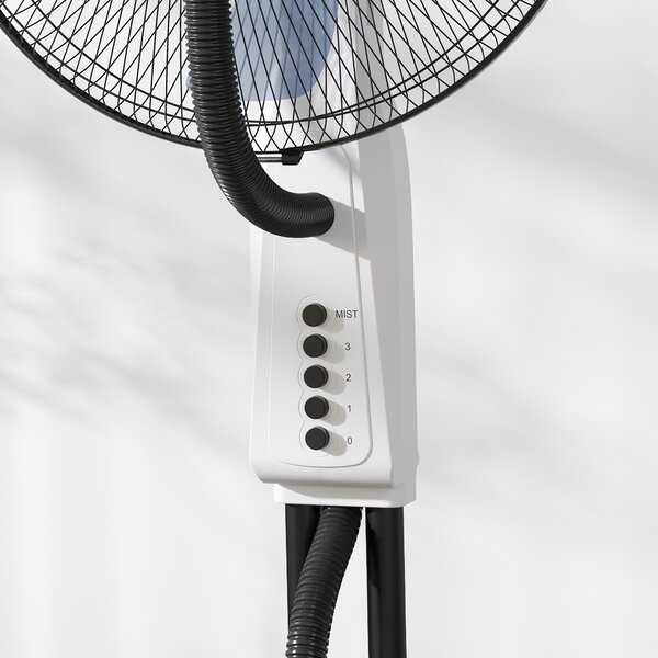 HOMCOM Ventilatore Nebulizzatore Oscillante 90 W Serbatoio 2,8L 3 Velocità 5 Pale e Ruote Ø44,5x120 cm Bianco | Aosom Italy