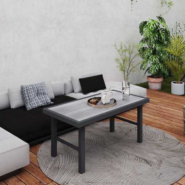 Outsunny Tavolino da giardino rettangolare con piano SPC effetto legno in metallo, 100 x 52 x 46 cm, nero | Aosom Italy