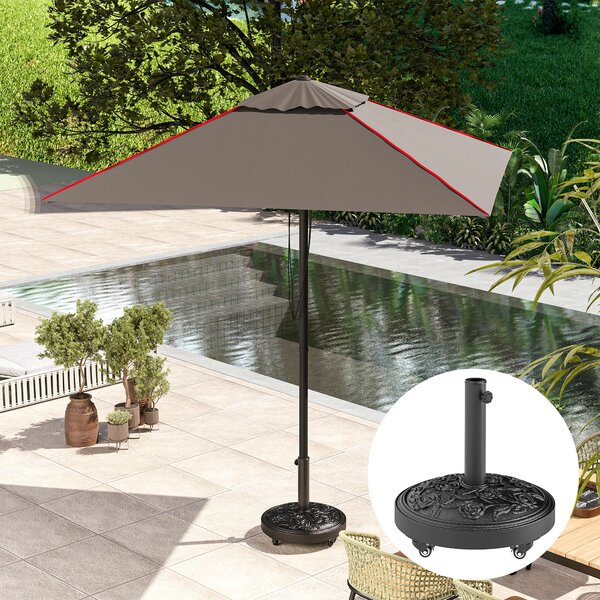 Outsunny Piede per ombrellone, base per ombrellone esterna in resina 21 kg, per palo Ø 32/38/48 mm, con ruote, Ø 49 x 42 cm, nero | Aosom Italy