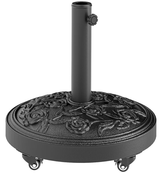 Outsunny Piede per ombrellone, base per ombrellone esterna in resina 21 kg, per palo Ø 32/38/48 mm, con ruote, Ø 49 x 42 cm, nero | Aosom Italy