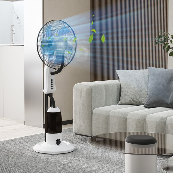 HOMCOM Ventilatore Nebulizzatore Oscillante 90 W Serbatoio 2,8L 3 Velocità 5 Pale e Ruote Ø44,5x120 cm Bianco | Aosom Italy