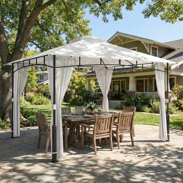 Outsunny Gazebo, 3 x 3,6 m, idrorepellente e robusto gazebo da giardino con zanzariera, doppio tetto, per giardino, terrazza, nero | Aosom Italy