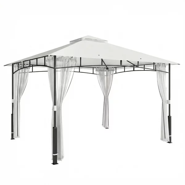 Outsunny Gazebo, 3 x 3,6 m, idrorepellente e robusto gazebo da giardino con zanzariera, doppio tetto, per giardino, terrazza, nero | Aosom Italy