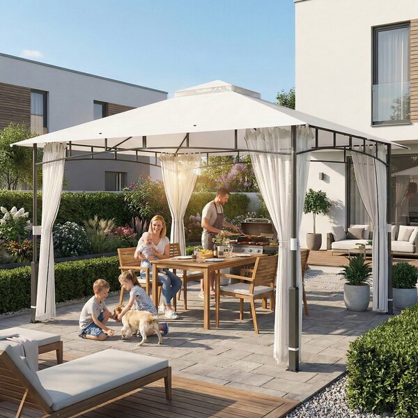 Outsunny Gazebo, 3 x 3,6 m, idrorepellente e robusto gazebo da giardino con zanzariera, doppio tetto, per giardino, terrazza, nero | Aosom Italy