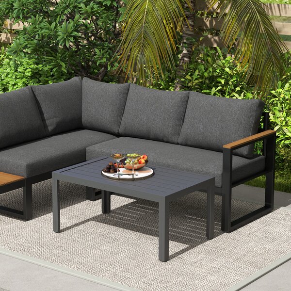 Outsunny Tavolo basso da giardino tavolo d'appoggio da patio rettangolare, struttura in acciaio, piano a doghe, 101,5 x 61 x 46 cm, grigio | Aosom Italy