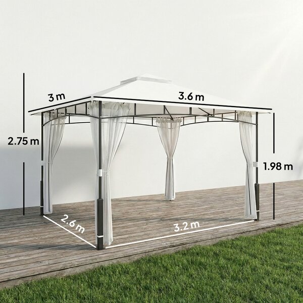 Outsunny Gazebo, 3 x 3,6 m, idrorepellente e robusto gazebo da giardino con zanzariera, doppio tetto, per giardino, terrazza, nero | Aosom Italy