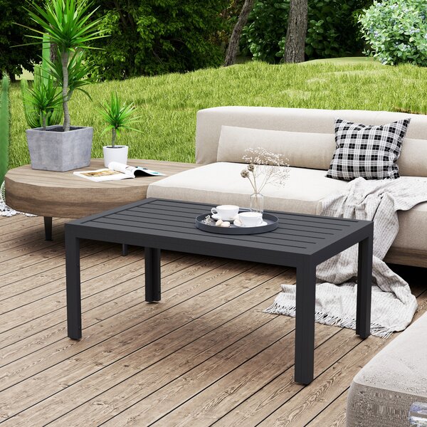 Outsunny Tavolo basso da giardino tavolo d'appoggio da patio rettangolare, struttura in acciaio, piano a doghe, 101,5 x 61 x 46 cm, grigio | Aosom Italy