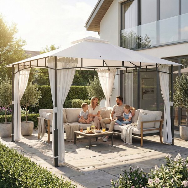 Outsunny Gazebo, 3 x 3,6 m, idrorepellente e robusto gazebo da giardino con zanzariera, doppio tetto, per giardino, terrazza, nero | Aosom Italy