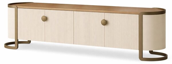 Mobile TV in legno color beige, elegante consolle TV, mobili per il soggiorno