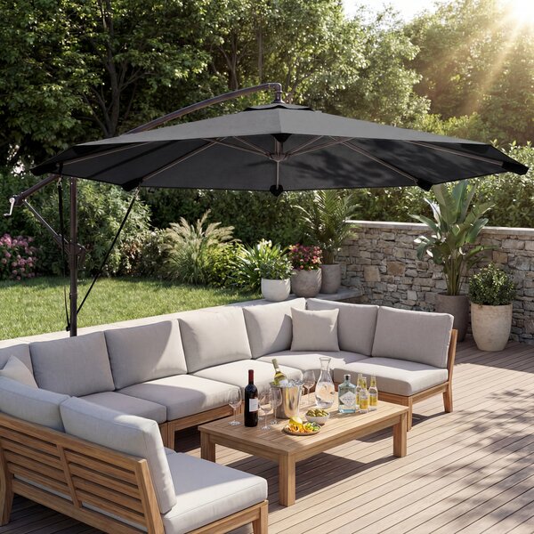 Outsunny Ombrellone a braccio ca. Ø300 cm Inclinabile Ombrellone con manovella Base a croce Corde antivento Copertura protettiva Grigio scuro | Aosom Italy