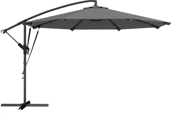 Outsunny Ombrellone a braccio ca. Ø300 cm Inclinabile Ombrellone con manovella Base a croce Corde antivento Copertura protettiva Grigio scuro | Aosom Italy