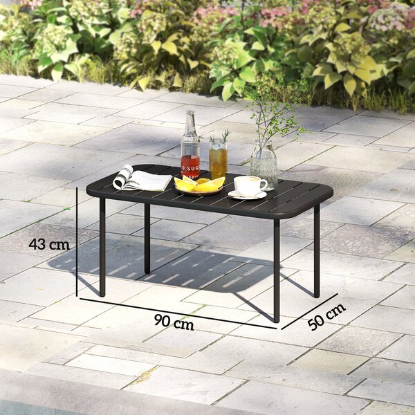Outsunny Tavolino da esterno, tavolo patio rettangolare in metallo resistente alle intemperie con piano a doghe per esterni | Aosom Italy