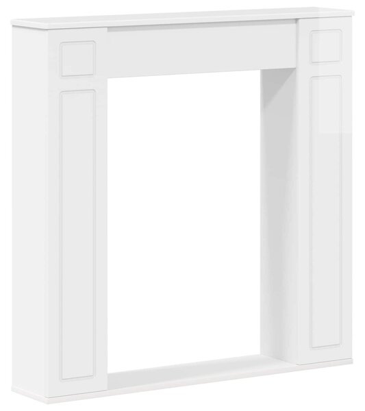 Cornice per camino, finitura lucida bianca, dimensioni 100 x 20 x 100 cm, realizzata in materiale composito di legno