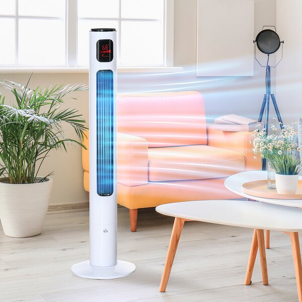 HOMCOM Ventilatore a colonna oscillazione 70° timer 12h pannello con sensori LED 45W telecomando 2 modalità di controllo bianco | Aosom Italy