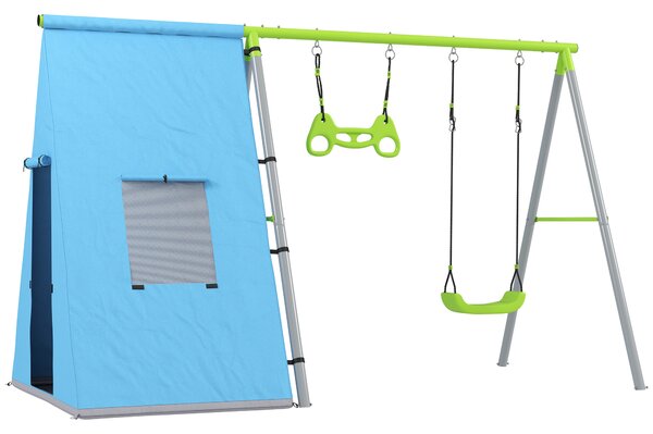AIYAPLAY 3-in-1 Set altalena, tenda da gioco, altalena, anelli da ginnastica, metallo, plastica, verde | Aosom Italy
