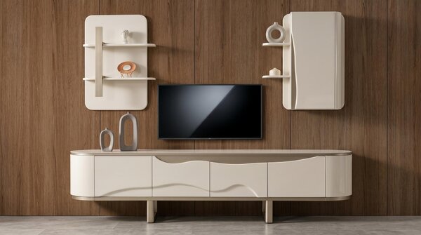 Mobile TV, pensile a parete, scaffale a parete, mobile contenitore sospeso, design minimalista ed elegante