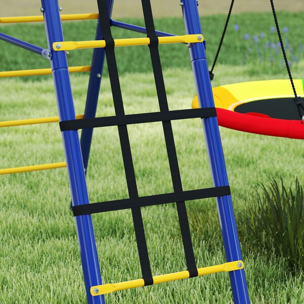 AIYAPLAY Set di Altalene 6 in 1 per Bambini con Nido Scala Rete per Arrampicata Canestro 350x183x200 cm Multicolore | Aosom Italy
