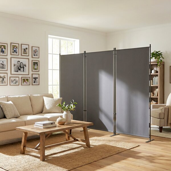 Outsunny Biombo Pieghevole a 3 Pannelli 260x180 cm Biombo Separatore di Ambienti con Struttura Metallica UPF 30+ Grigio Scuro | Aosom Italy