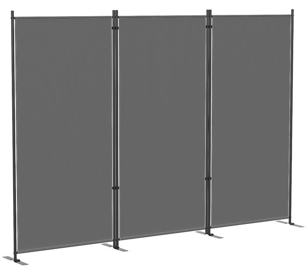Outsunny Biombo Pieghevole a 3 Pannelli 260x180 cm Biombo Separatore di Ambienti con Struttura Metallica UPF 30+ Grigio Scuro | Aosom Italy