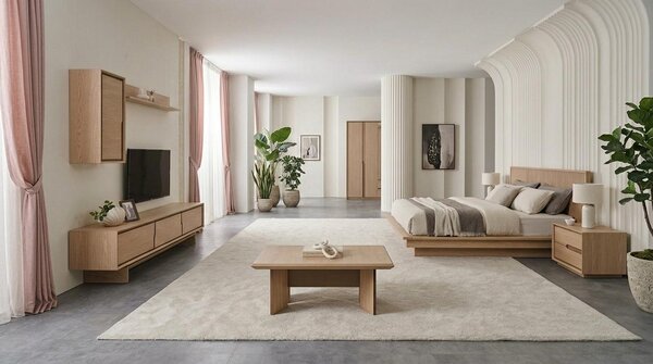 Mobile TV a muro, pensile, ripiano, stile moderno, beige, rettangolare, pratico