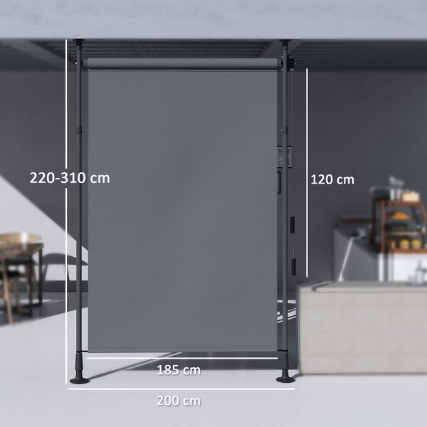 Outsunny Tenda manuale retraibile su palo lunghezza regolabile manovella installazione senza fori metallo alluminio poliestere grigio scuro | Aosom Italy