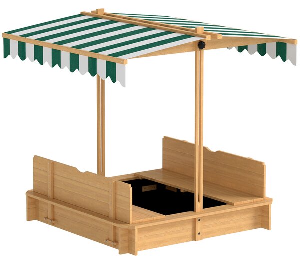 Outsunny Sabbiera 106x106 cm per bambini in legno con copertura regolabile in altezza panchine schienali Marrone chiaro | Aosom Italy