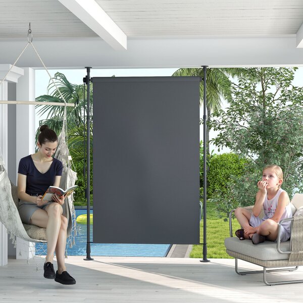Outsunny Tenda manuale retraibile su palo lunghezza regolabile manovella installazione senza fori metallo alluminio poliestere grigio scuro | Aosom Italy