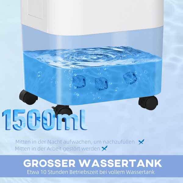 HOMCOM Raffrescatore d'aria, climatizzatore, 3 modalità, timer 7,5 ore, su ruote, plastica, bianco | Aosom Italy