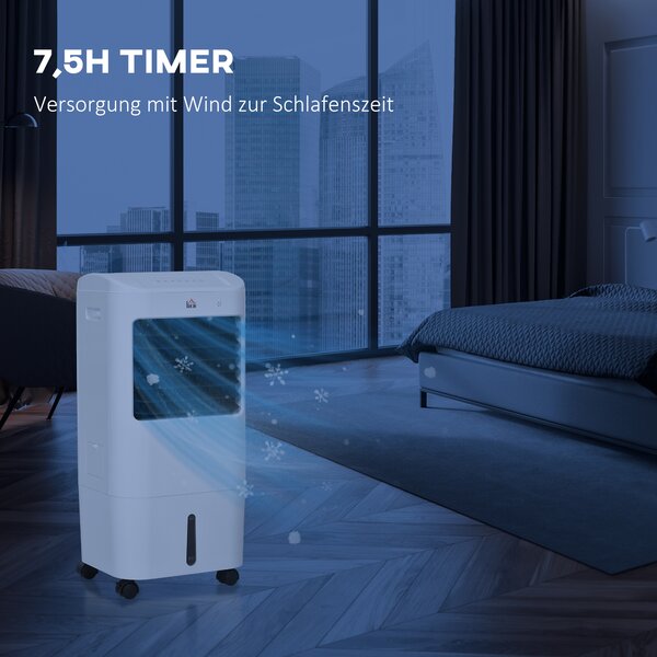 HOMCOM Raffrescatore d'aria, climatizzatore, 3 modalità, timer 7,5 ore, su ruote, plastica, bianco | Aosom Italy
