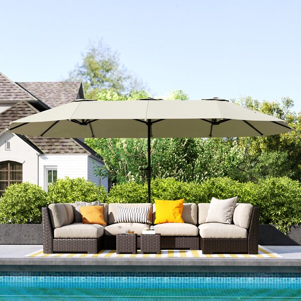 Outsunny Ombrellone da giardino esterno, ombrellone doppio rettangolare 400 x 220 x 230 cm con apertura/chiusura a manovella crema | Aosom Italy