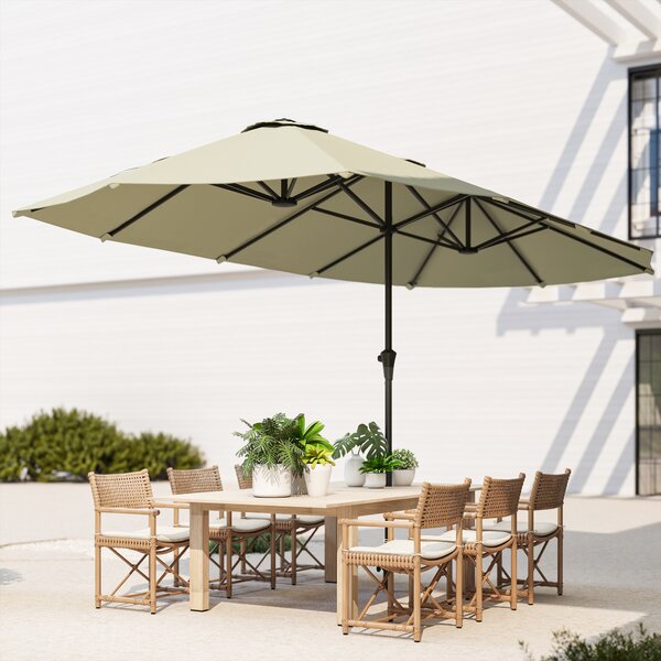 Outsunny Ombrellone da giardino esterno, ombrellone doppio rettangolare 400 x 220 x 230 cm con apertura/chiusura a manovella crema | Aosom Italy