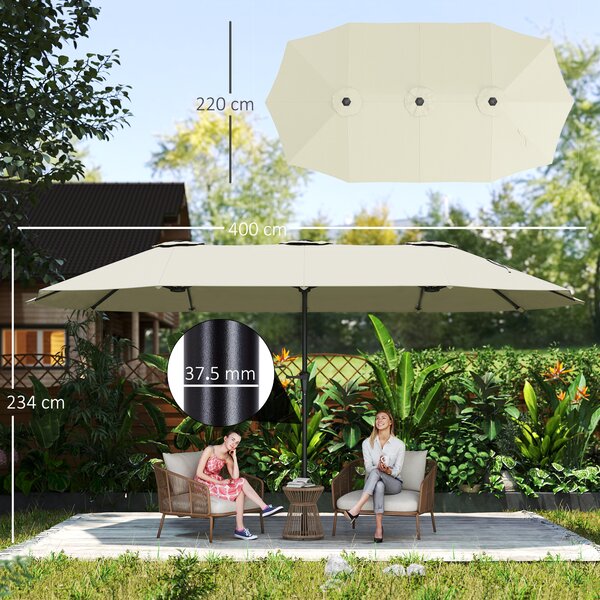 Outsunny Ombrellone da giardino esterno, ombrellone doppio rettangolare 400 x 220 x 230 cm con apertura/chiusura a manovella crema | Aosom Italy