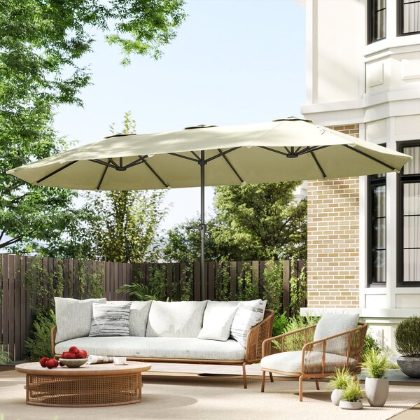 Outsunny Ombrellone da giardino esterno, ombrellone doppio rettangolare 400 x 220 x 230 cm con apertura/chiusura a manovella crema | Aosom Italy