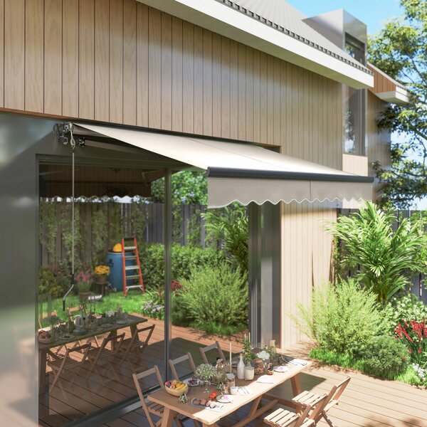 Outsunny Tenda da Sole Elettrica Retrattile con Manovella Inclinazione Regolabile e Protezione UV per Giardino Terrazza 296x250 cm Crema | Aosom Italy