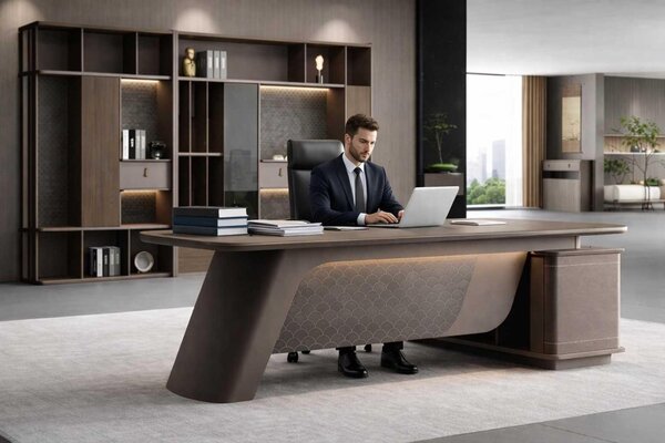 Spaziosa scrivania angolare e armadio da ufficio Modern per set da ufficio da 3 pezzi