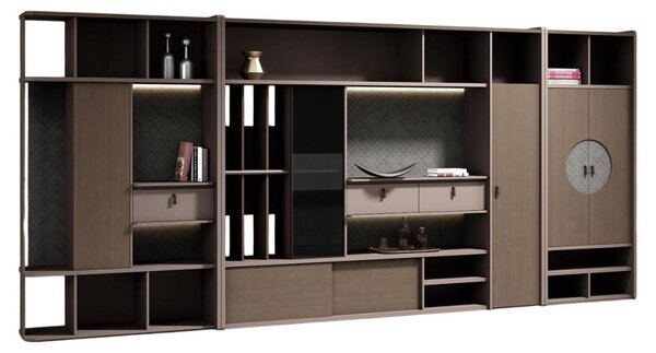Set di armadi per ufficio lussuosi in legno, composto da 3 armadi, design moderno, ampio spazio di archiviazione