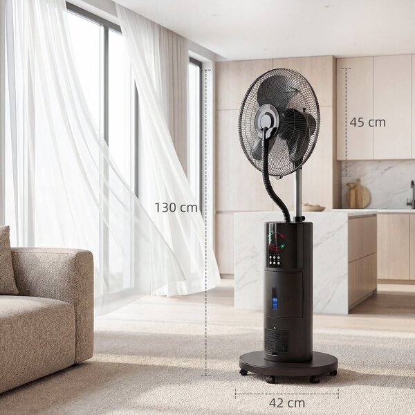 HOMCOM Ventilatore a piantana 4-in-1 con nebulizzazione d'acqua, purificatore d'aria, protezione anti-zanzare, timer 9 ore, 3 modalità, telecomando, Nero | Aosom Italy